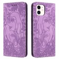 For iPhone 12 / 12 Pro Retro Elephant Embossed Leather Phone Case(Purple)