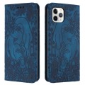 For iPhone 11 Pro Retro Elephant Embossed Leather Phone Case(Blue)