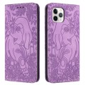 For iPhone 11 Pro Max Retro Elephant Embossed Leather Phone Case(Purple)