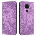 For Xiaomi Redmi Note 9 Retro Elephant Embossed Leather Phone Case(Purple)