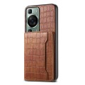 For Huawei P60 Crocodile Texture Card Bag Design Full Coverage Phone Case(Brown)