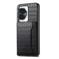 For Honor 100 Crocodile Texture Card Bag Design Full Coverage Phone Case(Black)