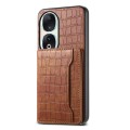 For Honor 90 Crocodile Texture Card Bag Design Full Coverage Phone Case(Brown)