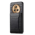 For Honor Magic5 Crocodile Texture Card Bag Design Full Coverage Phone Case(Black)