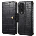 For Honor 90 Denior Crocodile Texture Oil Edge Leather Phone Case(Black)