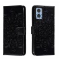 For Motorola Moto E22 Sun Mandala Embossing Pattern Phone Leather Case(Black)