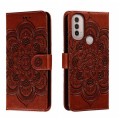 For Motorola Moto E40 Sun Mandala Embossing Pattern Phone Leather Case(Brown)