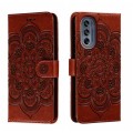 For Motorola Moto G62 5G Sun Mandala Embossing Pattern Phone Leather Case(Brown)