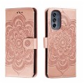 For Motorola Moto G62 5G Sun Mandala Embossing Pattern Phone Leather Case(Rose Gold)