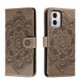 For Motorola Moto G73 Sun Mandala Embossing Pattern Phone Leather Case(Grey)