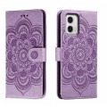 For Motorola Moto G73 Sun Mandala Embossing Pattern Phone Leather Case(Purple)