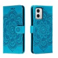 For Motorola Moto G73 Sun Mandala Embossing Pattern Phone Leather Case(Blue)