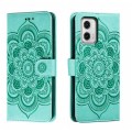 For Motorola Moto G73 Sun Mandala Embossing Pattern Phone Leather Case(Green)