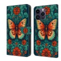 For iPhone 14 Pro Max Crystal Painted Leather Phone case(Flower Butterfly)