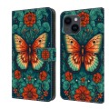For iPhone 12 mini/13 mini Crystal Painted Leather Phone case(Flower Butterfly)