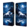 For iPhone XR Crystal Painted Leather Phone case(White Horse)