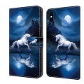 For iPhone X / XS Crystal Painted Leather Phone case(White Horse)