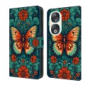 For Honor 90 Crystal Painted Leather Phone case(Flower Butterfly)
