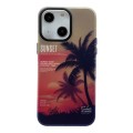 For iPhone 14 SUNSET Coconut Tree Dual-side Laminating Laser Phone Case(Red)