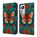 For Xiaomi 12 Crystal Painted Leather Phone case(Flower Butterfly)