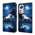 For Xiaomi 12 Pro Crystal Painted Leather Phone case(White Horse)