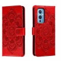 For OnePlus 9 Sun Mandala Embossing Pattern Phone Leather Case(Red)