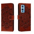 For OnePlus 9 Sun Mandala Embossing Pattern Phone Leather Case(Brown)