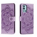 For OnePlus 9R Sun Mandala Embossing Pattern Phone Leather Case(Purple)