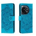 For OnePlus 11 Sun Mandala Embossing Pattern Phone Leather Case(Blue)