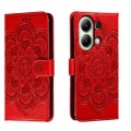 For Xiaomi Redmi Note 13 4G Sun Mandala Embossing Pattern Phone Leather Case(Red)