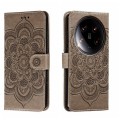 For Xiaomi 14 Ultra Sun Mandala Embossing Pattern Phone Leather Case(Grey)