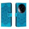 For Xiaomi 14 Ultra Sun Mandala Embossing Pattern Phone Leather Case(Blue)