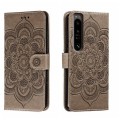 For Sony Xperia 1 IV Sun Mandala Embossing Pattern Phone Leather Case(Grey)