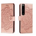 For Sony Xperia 1 IV Sun Mandala Embossing Pattern Phone Leather Case(Rose Gold)