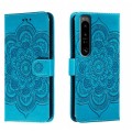 For Sony Xperia 1 IV Sun Mandala Embossing Pattern Phone Leather Case(Blue)