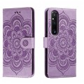 For Sony Xperia 1 V Sun Mandala Embossing Pattern Phone Leather Case(Purple)
