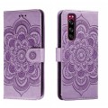 For Sony Xperia 5 Sun Mandala Embossing Pattern Phone Leather Case(Purple)