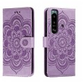 For Sony Xperia 5 III Sun Mandala Embossing Pattern Phone Leather Case(Purple)