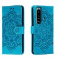 For Sony Xperia 5 III Sun Mandala Embossing Pattern Phone Leather Case(Blue)