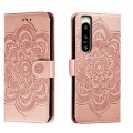 For Sony Xperia 5 IV Sun Mandala Embossing Pattern Phone Leather Case(Rose Gold)