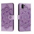 For Sharp Aquos R2 Sun Mandala Embossing Pattern Phone Leather Case(Purple)