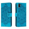 For Sharp Aquos R2 Sun Mandala Embossing Pattern Phone Leather Case(Blue)