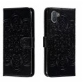 For Sharp Aquos R3 Sun Mandala Embossing Pattern Phone Leather Case(Black)