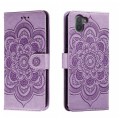 For Sharp Aquos R3 Sun Mandala Embossing Pattern Phone Leather Case(Purple)