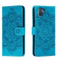 For Sharp Aquos R3 Sun Mandala Embossing Pattern Phone Leather Case(Blue)