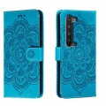 For Sharp Aquos R5G Sun Mandala Embossing Pattern Phone Leather Case(Blue)