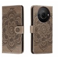 For Sharp Aquos R8 Pro Sun Mandala Embossing Pattern Phone Leather Case(Grey)