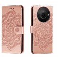 For Sharp Aquos R8 Pro Sun Mandala Embossing Pattern Phone Leather Case(Rose Gold)