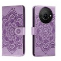 For Sharp Aquos R8 Pro Sun Mandala Embossing Pattern Phone Leather Case(Purple)