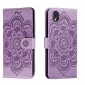 For Sharp Aquos Sense2 Sun Mandala Embossing Pattern Phone Leather Case(Purple)